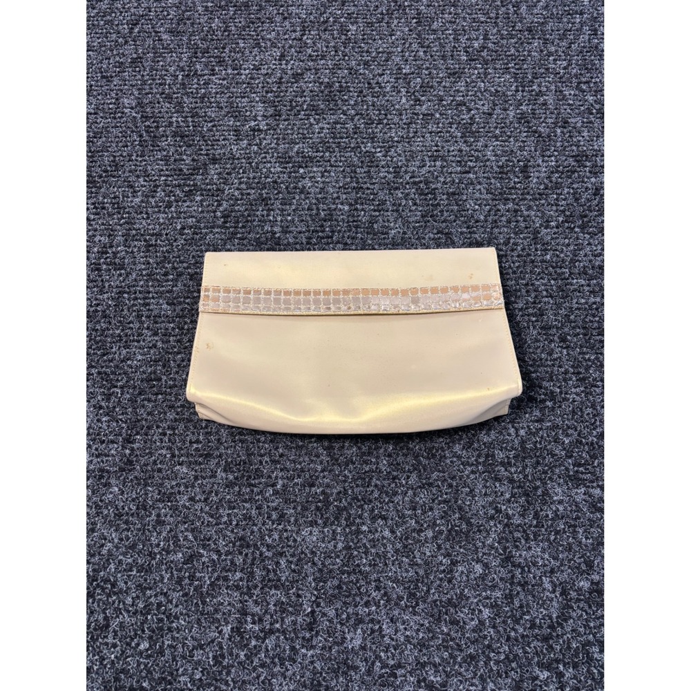 Vintage Parfums Christian Dior Champagne Satin Evening Clutch Bag Snap Closure